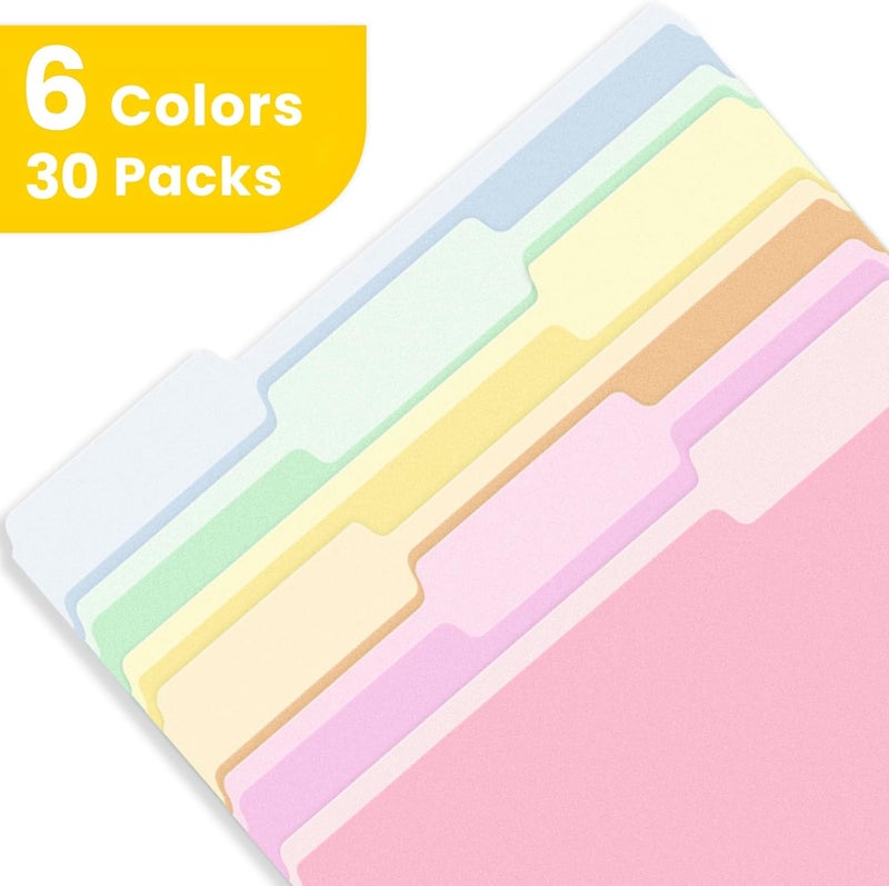 SUNEE File Folders, 30 Pack Manilla Folders 8.5 x 11, Colored File Folders Home Office School Supplies for Documents Files Paper, 6 Bright Colors - Image 4